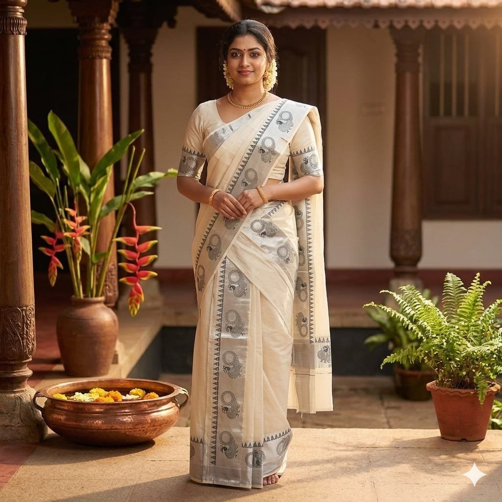 Kerala set mundu peacock